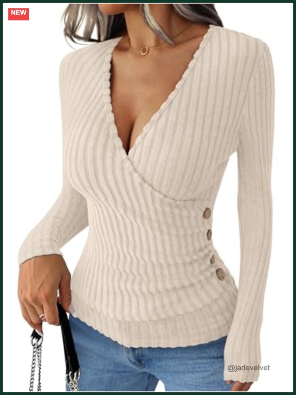 Slim Fit V Neck Long Sleeve Blouse Button Side Work Top